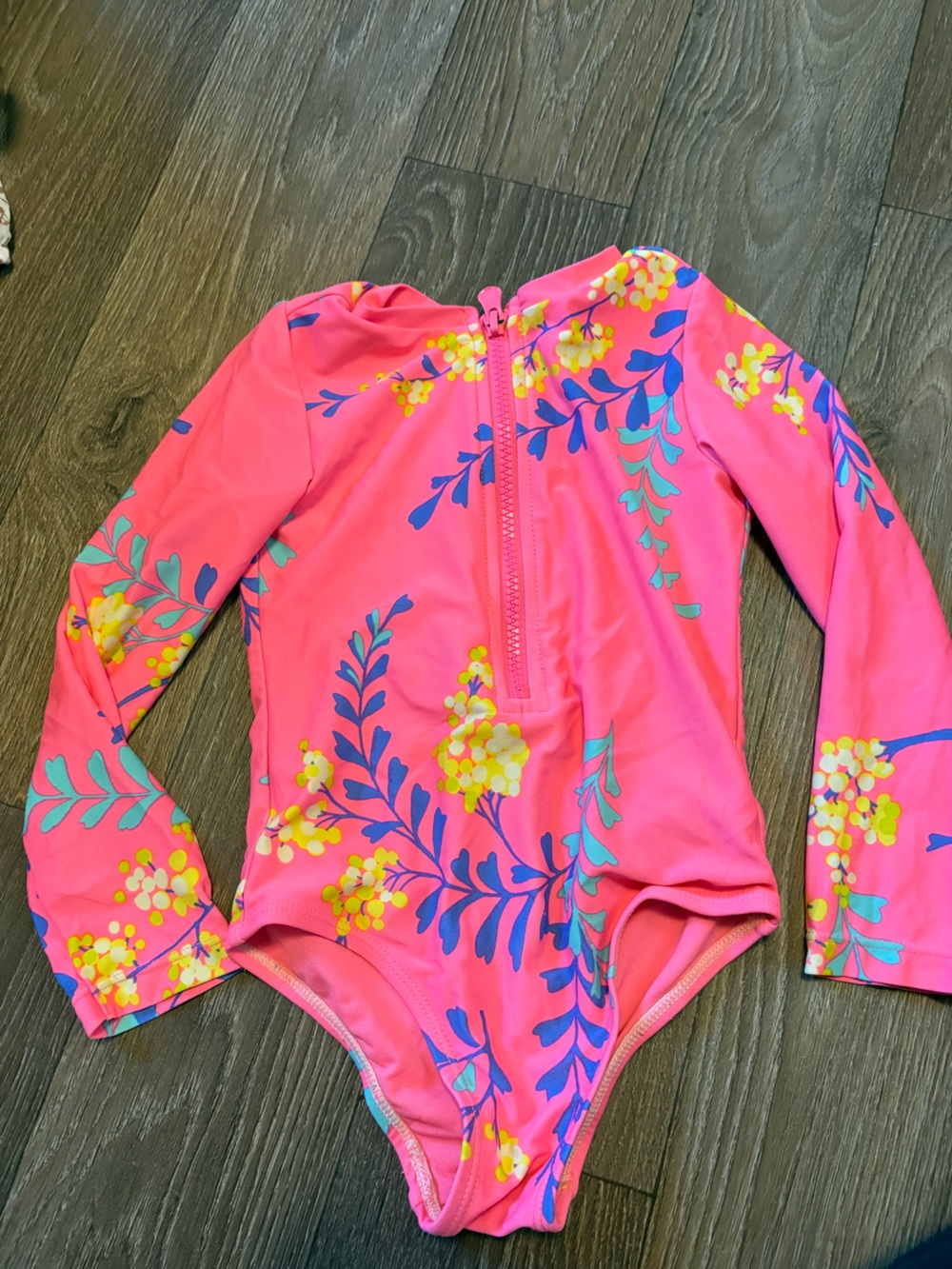 Kids Pink Floral Long-Sleeve Rash Guard Swimsuit